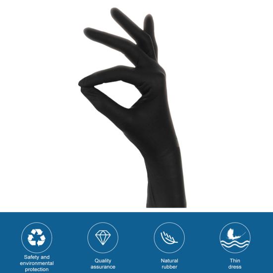 100Pcs Black Nitrile Disposable Gloves Medical Exam Latex Powder-Free Food Safe Textured Fingertips