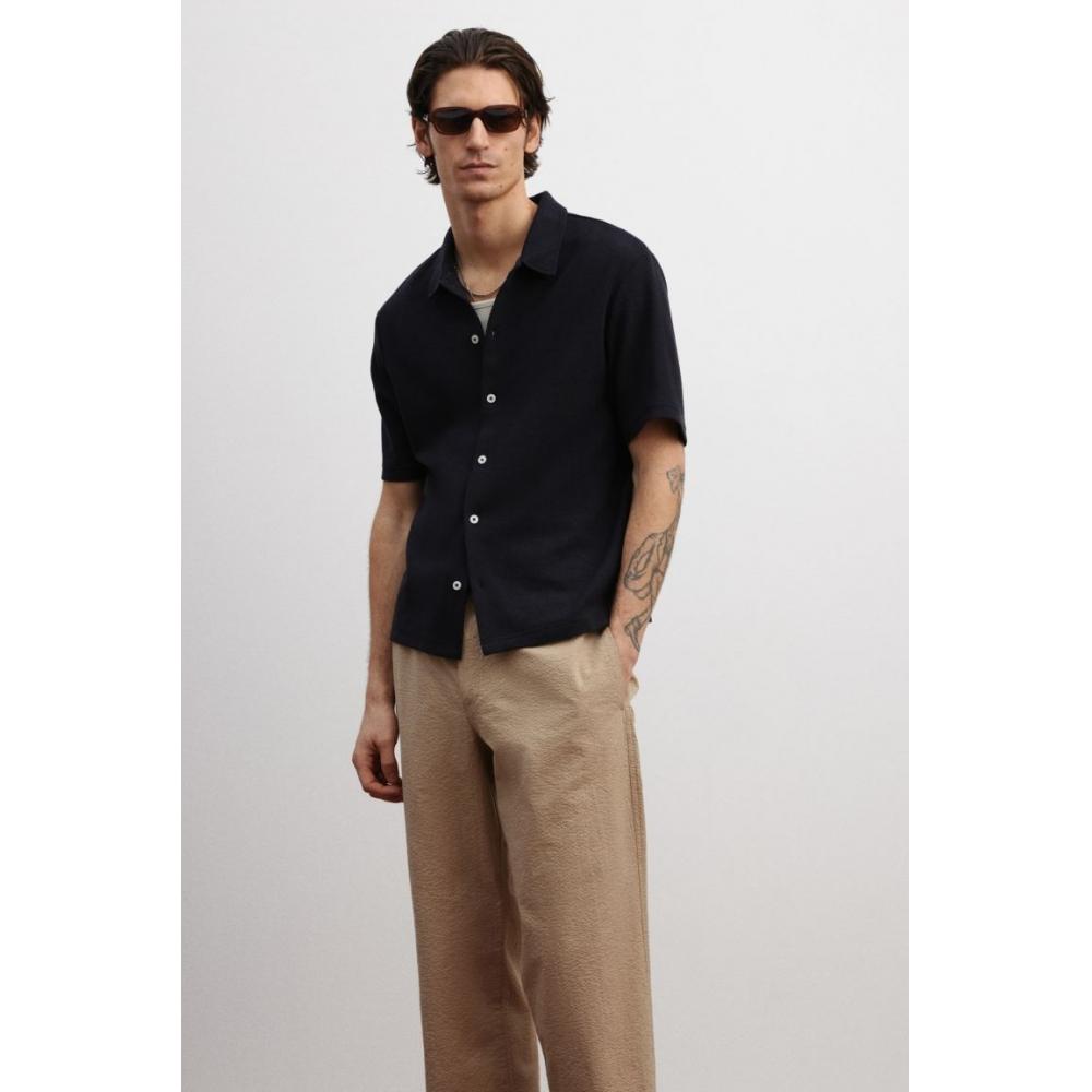 Рубашка из джерси HM Regular Fit с коротким рукавом, темно-синяя