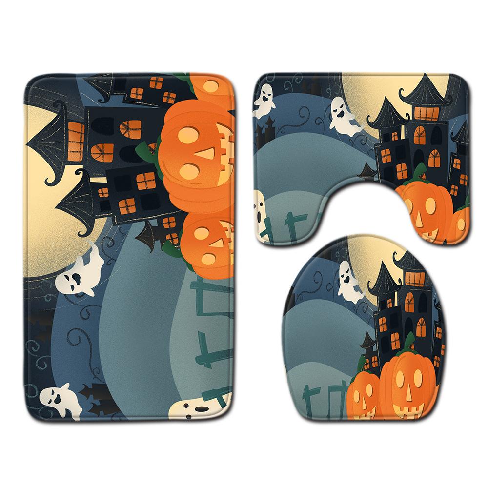 Halloween Shower Curtain Floor Mat Combination Four-Piece Set Kitchen Absorbent Non-Slip Carpet Bedroom Door Mat