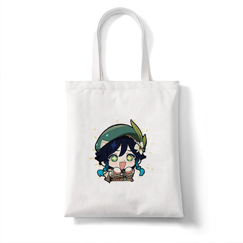 Холщовая сумка-шоппер Genshin Game Kawaii Аниме Сумки для покупок Сумки Сумка на плечо Повседневная сумка Женская эко-сумка большой емкости