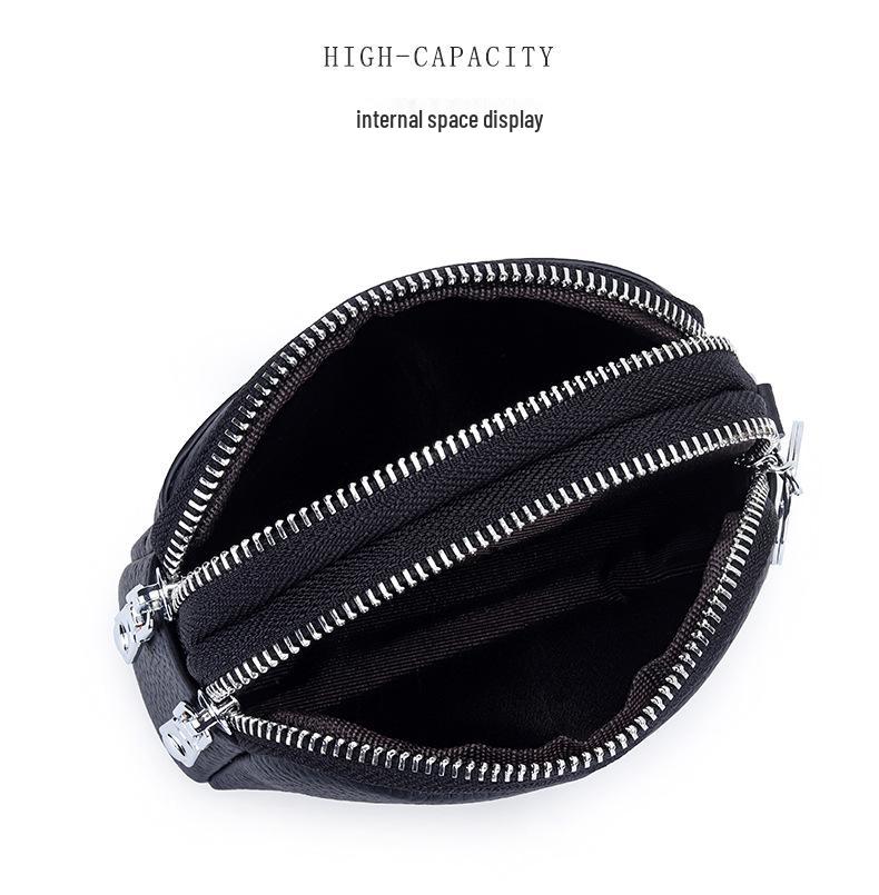 Женский мини-клатч: Кошелек для монет из натуральной кожи с двойной молнией и большой вместимостью - Первый слой коровьей кожи