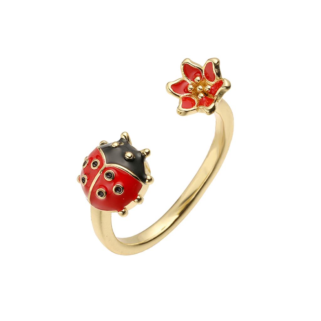 Регулируемое Открывающееся Кольцо Божьи Коровки Разноцветная Капельная Эмаль Детали Легкая Медная Бижутерия Для Женщин Девушек Модные Аксессуары