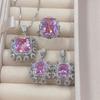 Premium Pink Zircon High End Simulation Pink Crystal Luxury Full Diamond Pendant Women's Open Ring Eardrop Set