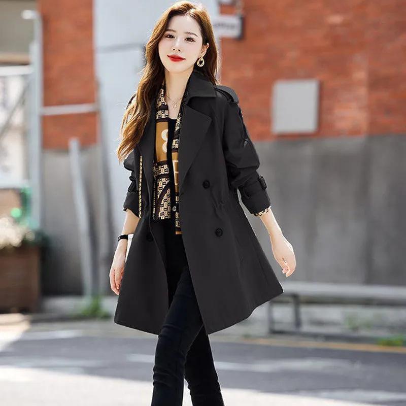 Women's Plus Size Office Jacket Medium Long Trench Coat Business Slim Jacket Windproof Casual Jacket