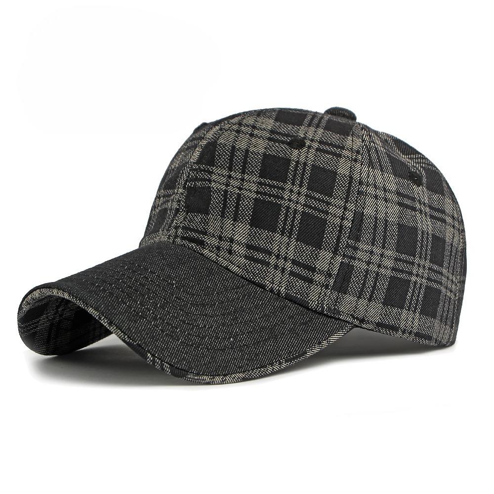 Vintage Plaid Denim Baseball Cap for Men Women Structured Hard Top Tartan Check Sun Hat Casual Retro Peaked Cap