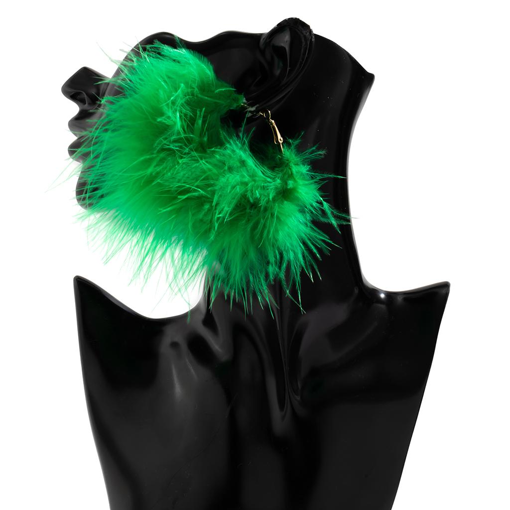 Exaggerated Big Circle with Fluffy Feathers Hoop Earrings for Women Trendy Ladies Wedding Large Earrings 2026 Fashion Jewelry