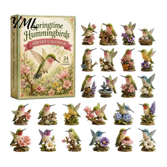 Birthday Gifts for Children 2026 Hummingbird Advent Calendar, 24-Day Acrylic Ornament Set with Bird Figure Collectible Gift Nature Lovers Countdown,