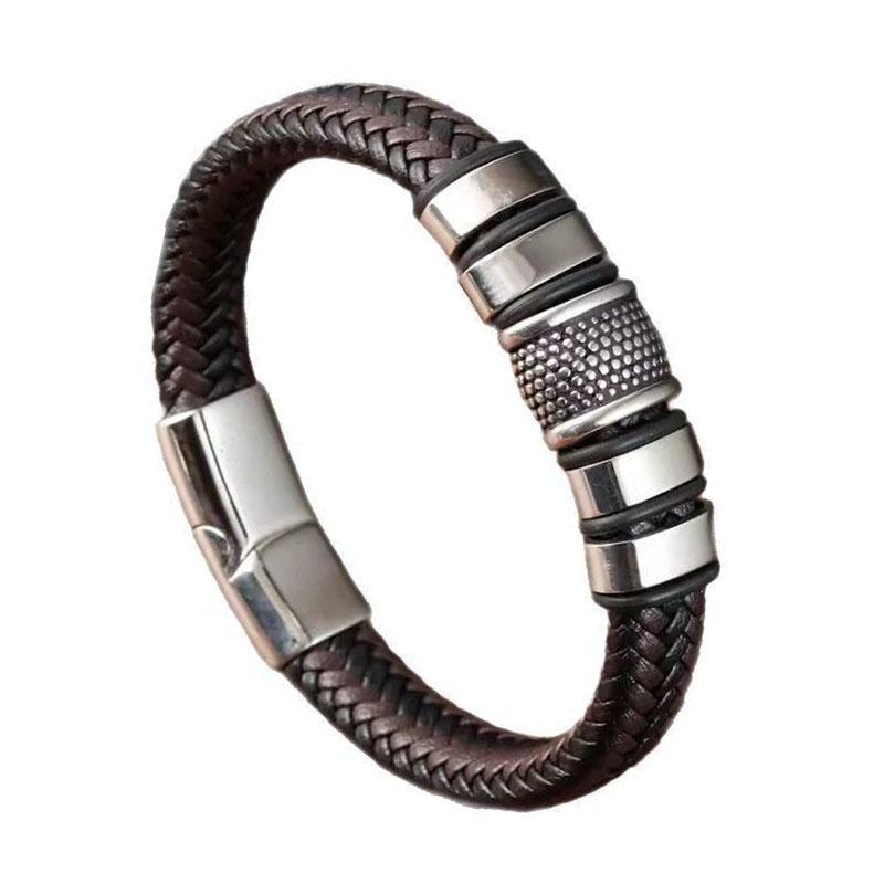 Мужские браслеты в стиле OL из нержавеющей стали, манжета, винтажный плетеный кожаный браслет для мужчин, подарок для мужского запястья, новинка