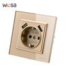 WESA Luxury Crystal Tempered Glass Panel Gold Wall Switch Flame Retardant 2 Gang 1 Way Wall Rocker Switch On / Off 16A AC 250V