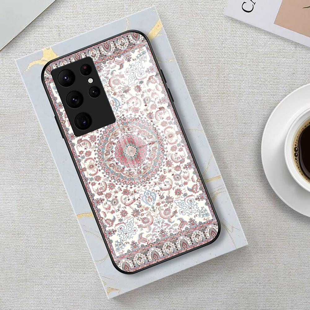 Traditional Arabian Pink Carpet Phone Case For Samsung S26 S25 Edge S24 S23 S22 S21 S20 Ultra Plus FE Glass Cover