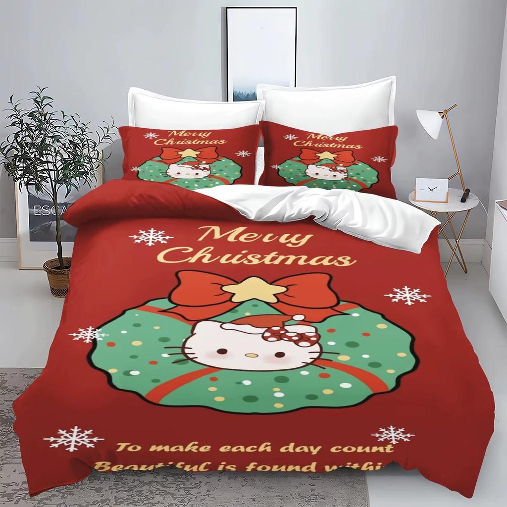 Christmas Series Sanrio Bedding Set  Polyester 3D Duvet Cover Pillow Case Set Bed Cover Adult Kids Bedroom Decoration