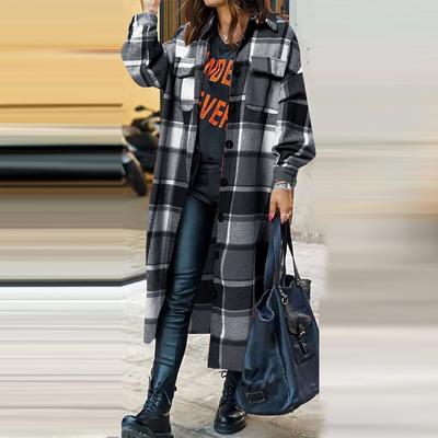 Женская модная клетчатая куртка, весенне-осенняя повседневная длинная верхняя одежда на пуговицах с длинными рукавами