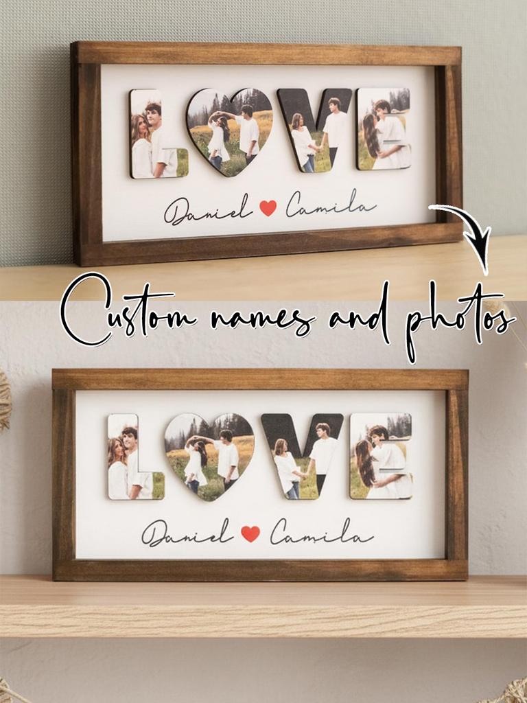 Индивидуальная деревянная фоторамка LOVE в форме сердца, коллаж из фото, табличка, декор для стены дома на свадьбу, помолвку, годовщину, романтический сувенир/подарок