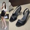2024 2024 Summer Thin High Heels Women Sandals Concise Elegant Genuine Leather Party Office Lady Ankle Strap Shoes Woman Basic New