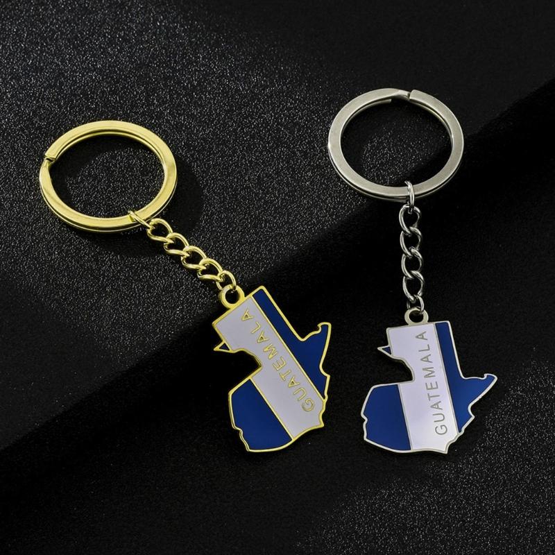 Stylish Guatemala Map Flag Keyring Gold/Silver Color Keychain Ethnic Style Key Rings Accessory for Culture Enthusiasts