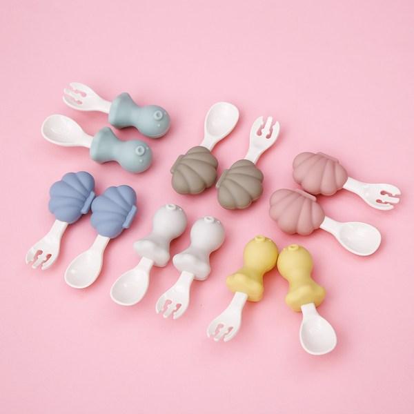 Силиконовая ложка + вилка + футляр Edison Baby Octopus Self-Direction, кремовый