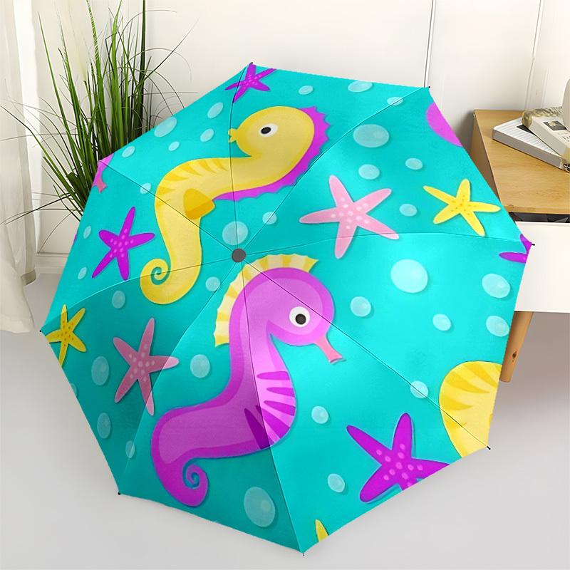 1pc Seahorse, Ocean Automatic Folding Umbrella - 8-Rib Automatic Open/Close, Large Canopy Birthday Festival Gift yy251217126