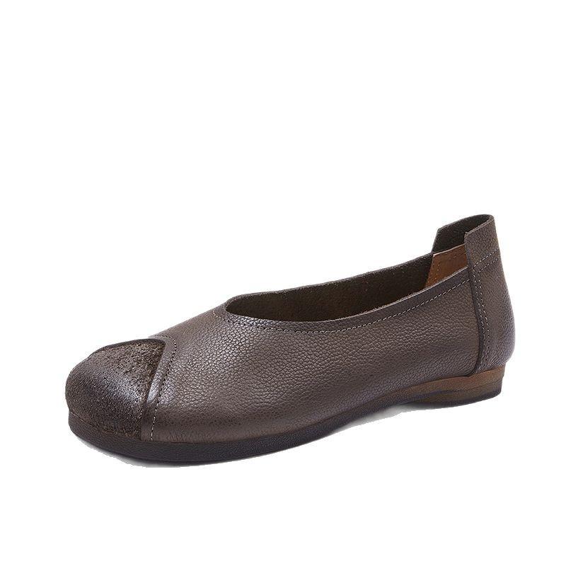 Fashion GKTINOO Retro Round Toe Shallow Flat Shoes 2025 Spring Autumn New Genuine Leather Loafers Soft Sole Women's Slip-on Shoes