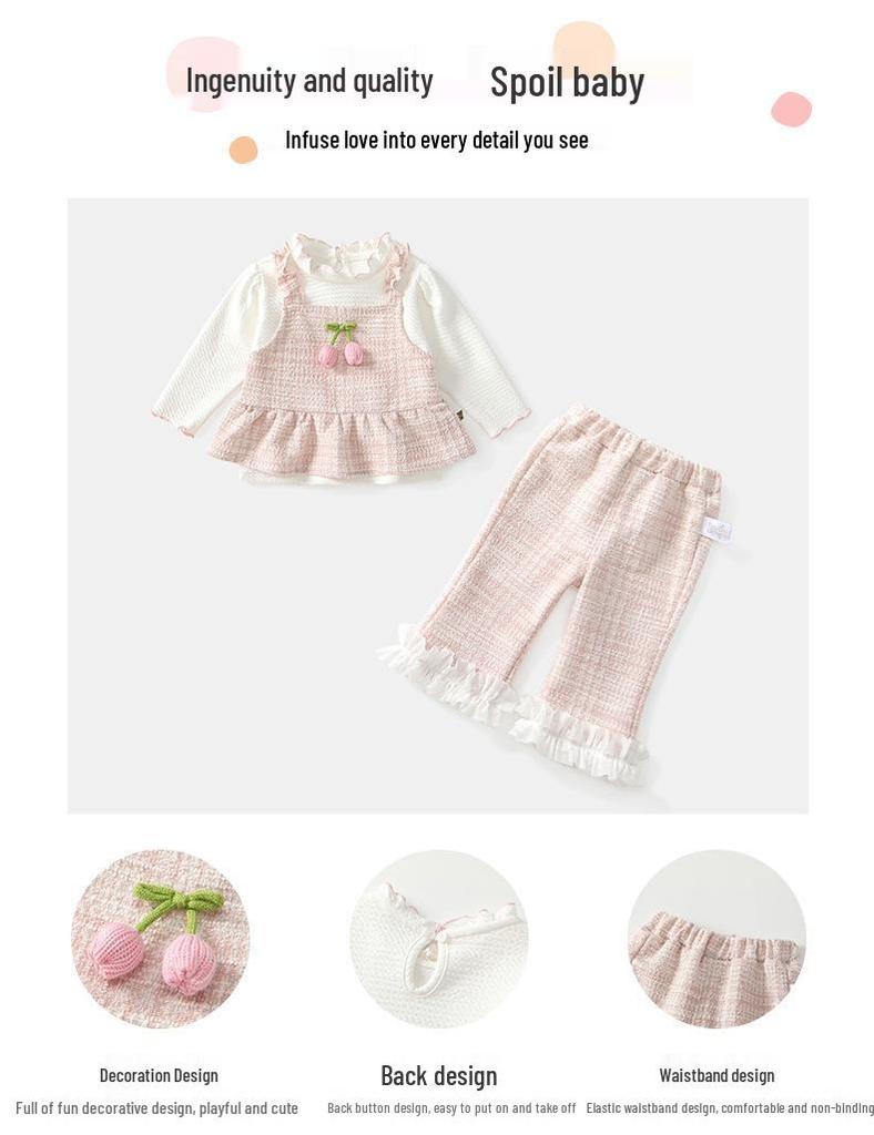 Модный корейский стиль 2025 года, розовый цветочный осенний комплект-тройка для девочек