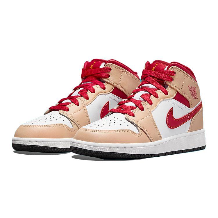 Air Jordan 1 Mid GS White Onyx Light Curry Cardinal Red 554725-201