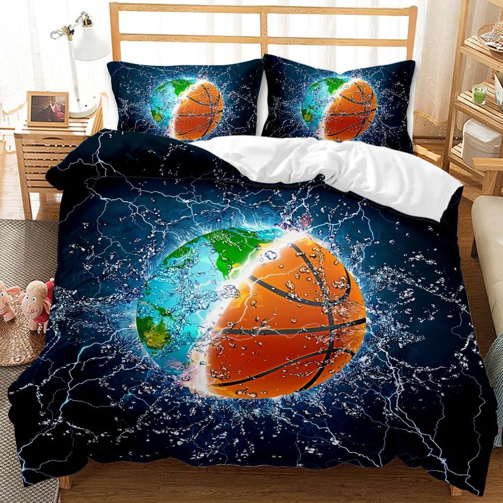 3Pc Fire Basketball Bedding Microfiber Queen/King Size Sports Comforter Set For Teen Boys,2 Pillowcase And 1 Polyester Cover