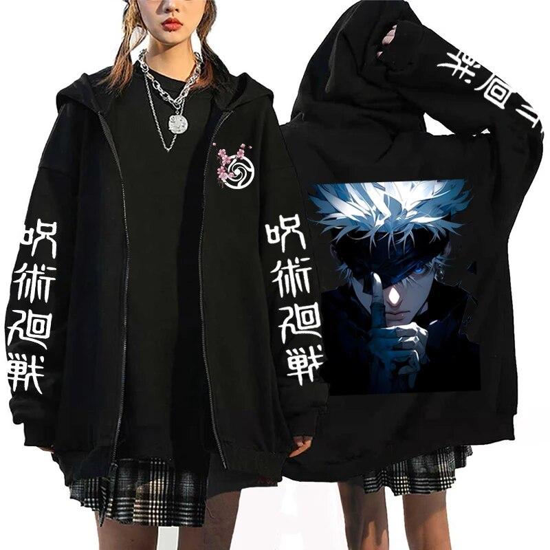 Harajuku аниме дзюдзюцу кайсен толстовки мужские Сатору Годзё толстовка на молнии с принтом Y2k манга спортивные костюмы готические большие толстовки на молнии