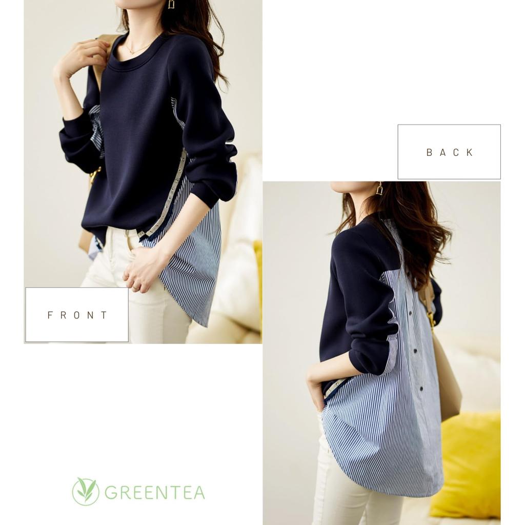 Docking Long Layered Loose Office XXL [Green Tea] Top, Sleeves, Look, Stylish, Slimming, Oversized, Spring/Autumn Design, Fit, Casual, Ultramarine,