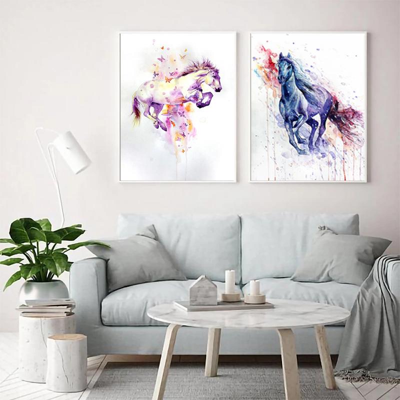 Акварель дикое животное абстрактная бегущая лошадь холст картина плакат Декор принты настенные художественные фотографии гостиная украшение дома