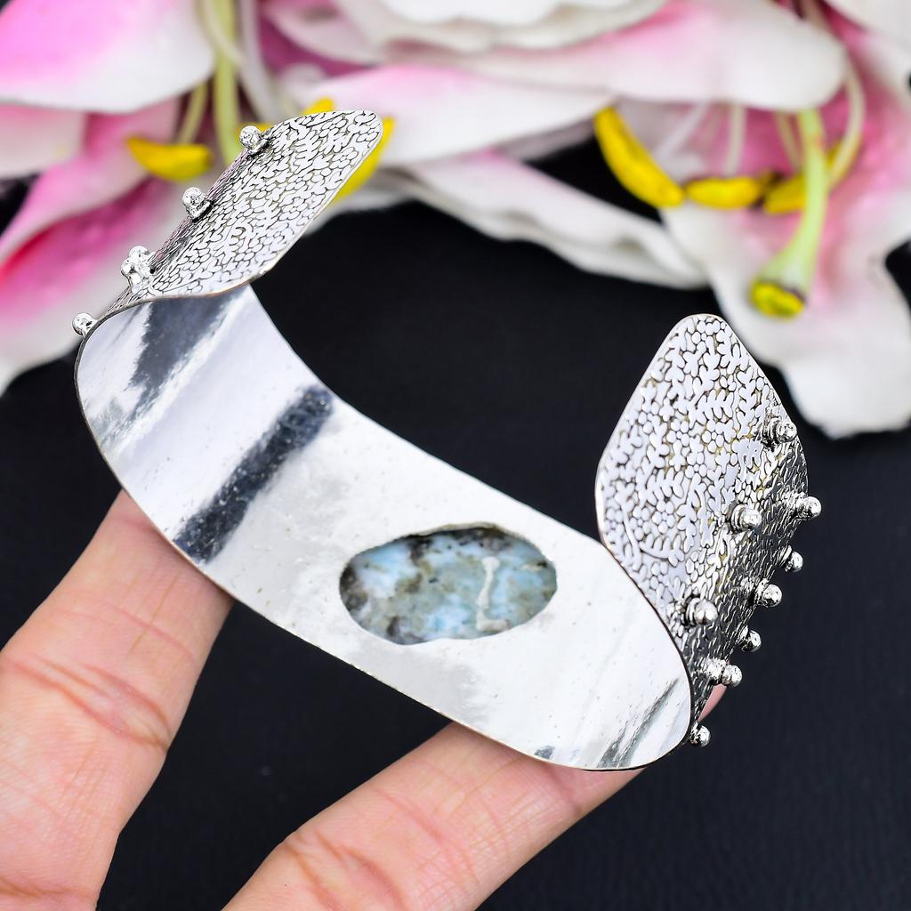 Republic Larimar Gemstone 925 Sterling Silver Cuff Bangle Adjustable KG-1873