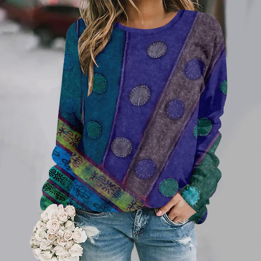 Осень и зима новая мода круглый вырез длинный рукав с принтом элегантная повседневная свободная толстовка