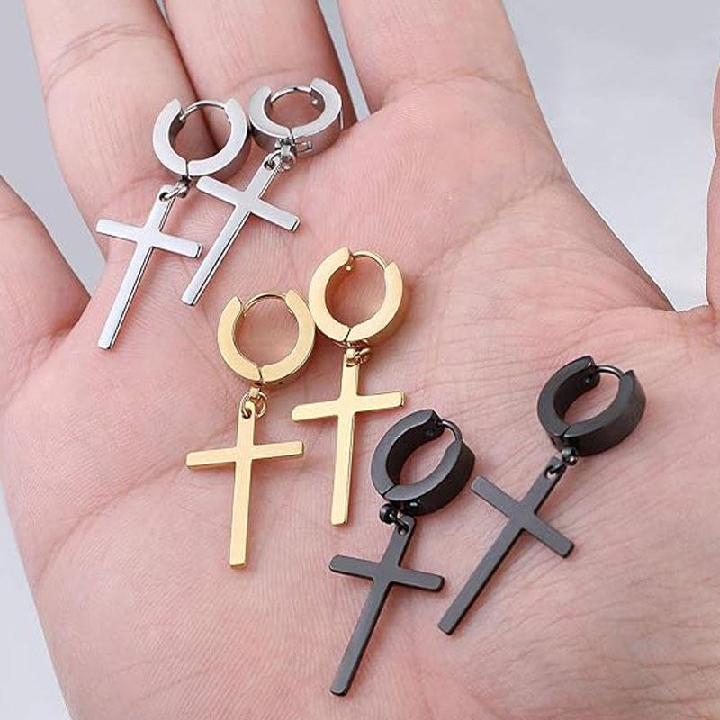 Корейский модный набор серег-гвоздиков и висячих серег: Гантеля, Подвески-кресты, Хип-хоп стиль