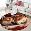 Shiba Inu and rose pattern round rug,Carpet Rug for Living Room Bedroom  Playroom ,Non-slip Floor Mat,Holiday Gifts and Birthday Gifts.