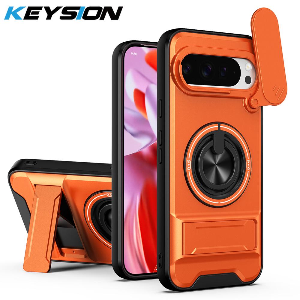 KEYSION Магнитный чехол для телефона Google Pixel 9 10 Pro XL 10 9 Pro Защита камеры сдвижной крышкой Вертикальная подставка Кольцо 360° Ударопрочный чехол