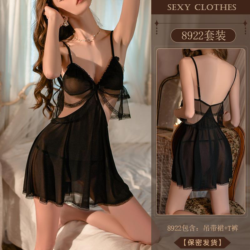 Original Erotic Underwear, Sexy and pure, strappy nightgown, Beautiful back, See-through and seductive, uniform, no need to take off pajamas...