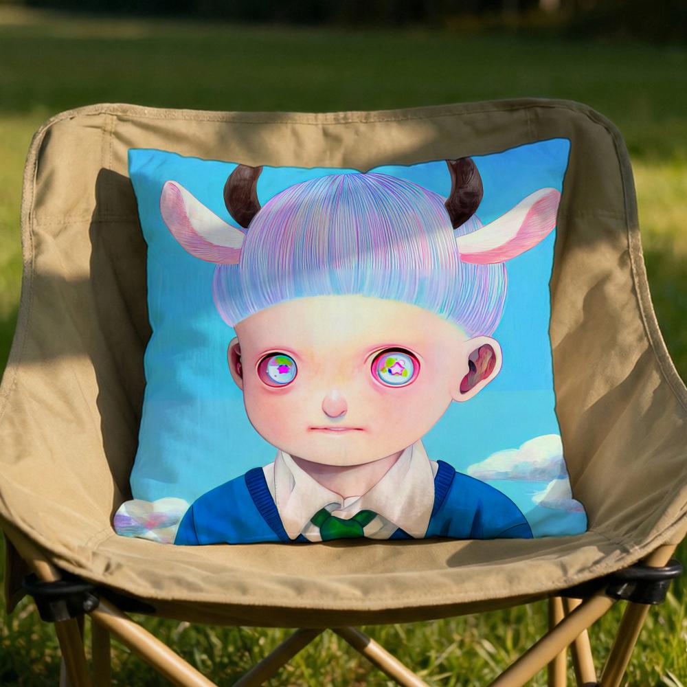 Hikari Shimoda Illustrations Cushion Cover Soft Reversible Durable Pillow Cover MultiScene Use for Home Car Daily Comfort