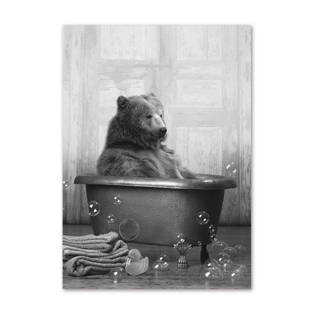 Забавный декор ванной и туалета, холст, картина, животное, постер для ванной, медведь, осьминог, пингвин, шимпанзе, ретро, настенная живопись, искусство, куадрос