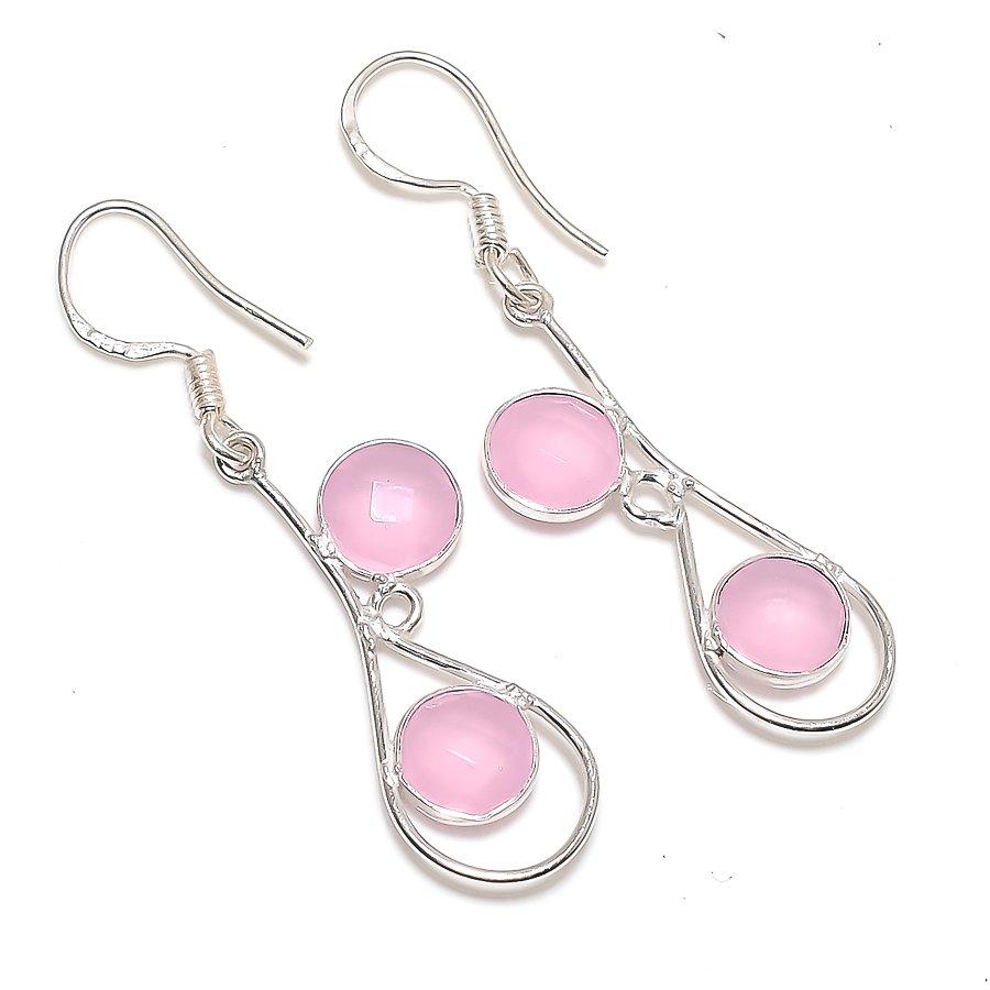 Pink Chalcedony Gemstone 925 Solid Sterling Silver Jewelry Earring 2.05" GK-5922