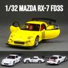 1/32 Mazda RX-7 FD3S Гоночная Миниатюрная Металлическая Модель Игрушечного Автомобиля Звук и Свет Двери Открываются Коллекция Подарок для Детей Мальчика Ребенка