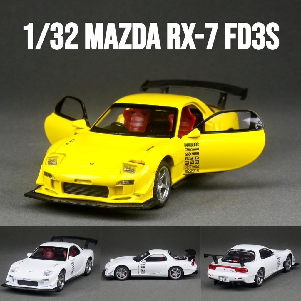1/32 Mazda RX-7 FD3S Гоночная Миниатюрная Металлическая Модель Игрушечного Автомобиля Звук и Свет Двери Открываются Коллекция Подарок для Детей Мальчика Ребенка