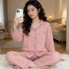 High-value spring new imitation cotton jacquard crescent moon hemming light luxury pajamas women's fashion long-sleeved trousers set