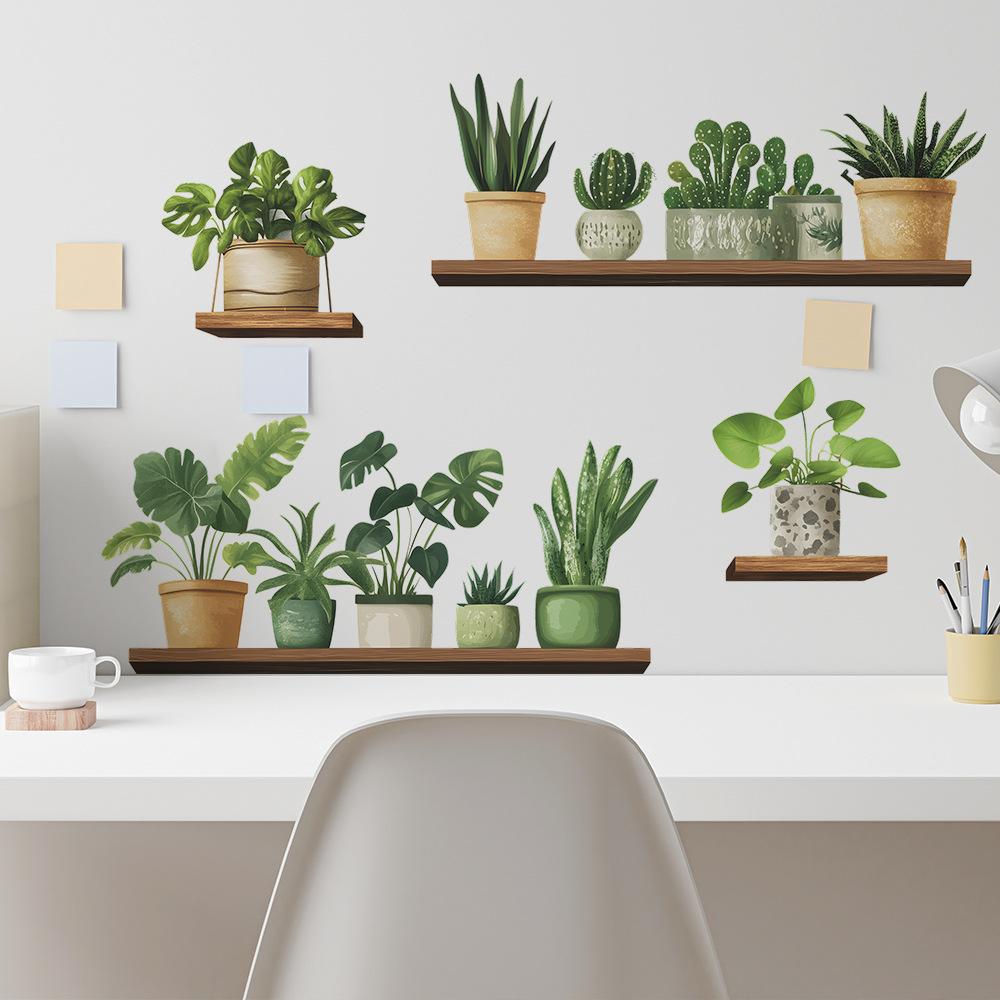Свежая зелень Горшечные растения Полки Спальня Гостиная Домашний фон Ландшафтный дизайн Декоративные настенные наклейки