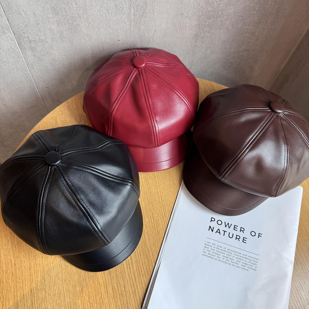 Восьмиугольная шляпа из искусственной кожи для женщин с защитой от солнца, шикарный зимний модный аксессуар