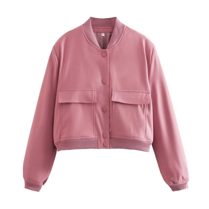 Women S Stand Collar Big Pocket Jacket Casual Outerwear