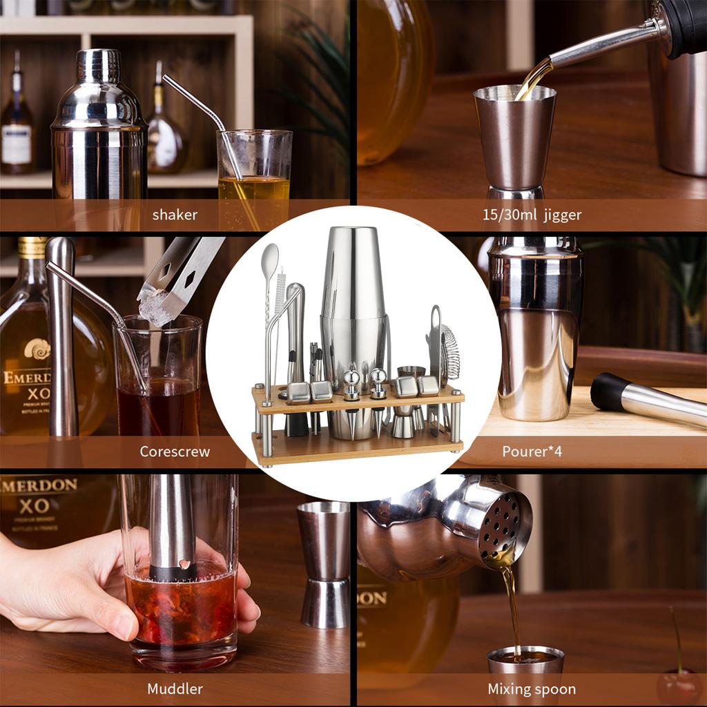 Набор шейкеров с бамбуковой подставкой Шейкер для коктейлей Барный инструмент Шейкер Соломинка Снежный стакан