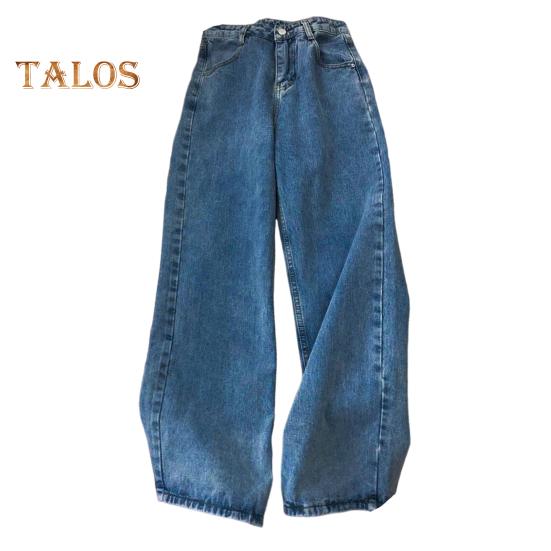 Женские джинсы, прямые, широкие, с высокой талией, однотонные, со свободными карманами, на пуговицах, на молнии, в стиле ретро, ​​длиной до пола, уличная одежда, длинные брюки