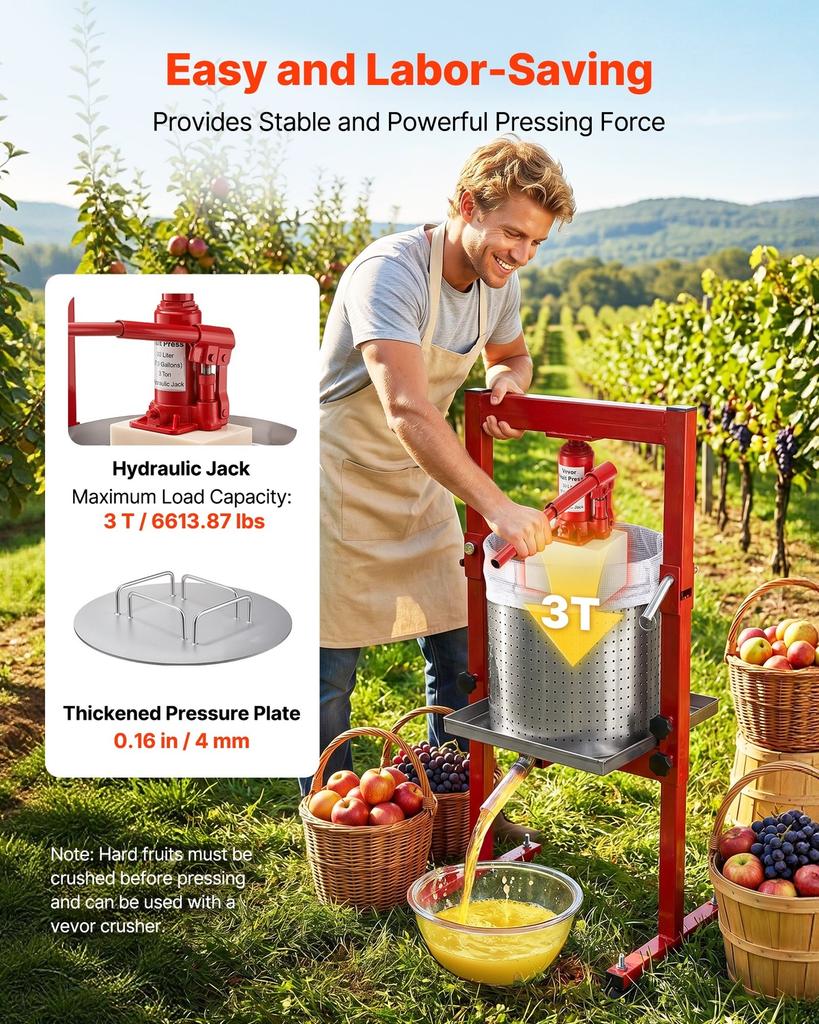Hydraulic Fruit Wine Press, 7.93Gal/30L, Stainless Steel Heavy Duty Manual Juice Maker, Cider Apple Grape Vegetable Crusher, Cheese/Tincture/Herbal