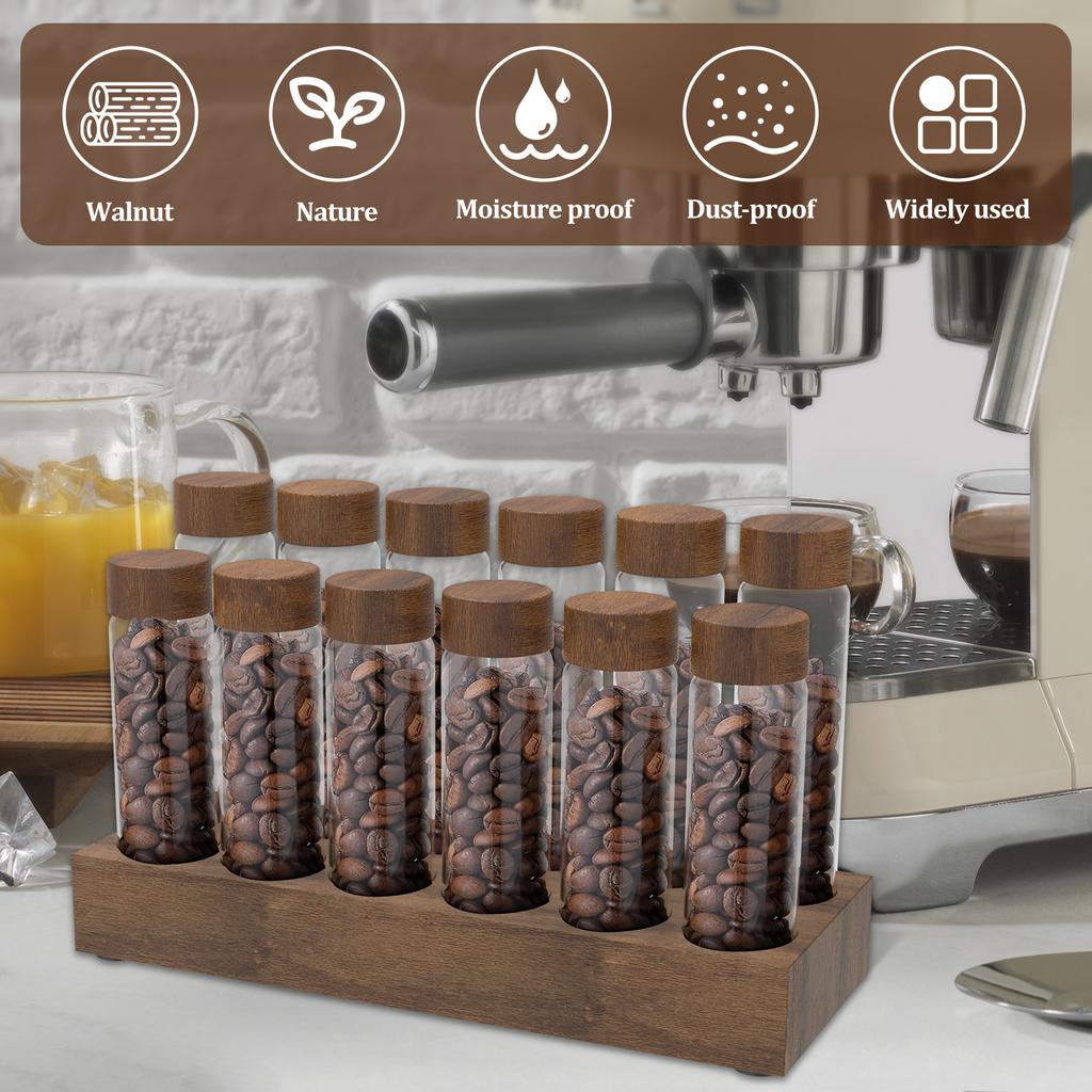 6/12Pcs Coffee Beans Storage Jar Vacuum Sealed Storage Container Multipurpose Walnut Tea Tube Display Rack Coffee Accessories