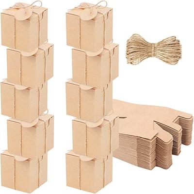 50 шт. квадратная коробка для подарков из крафт-бумаги с веревкой Diy в стиле ретро, пустая бумага, этикетки для свадебных вечеринок
