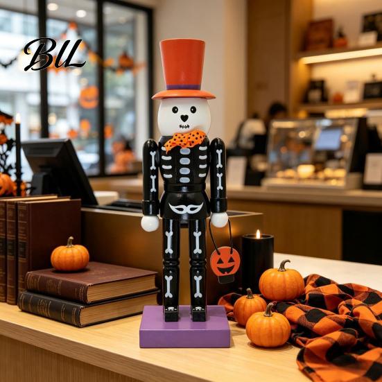 Spooky Desktop Ornaments Halloween Nutcracker Figurine, 10 Inch Skeleton Statue, Scary Festive Pumpkin Table Decor Gothic Centerpiece, Collectible