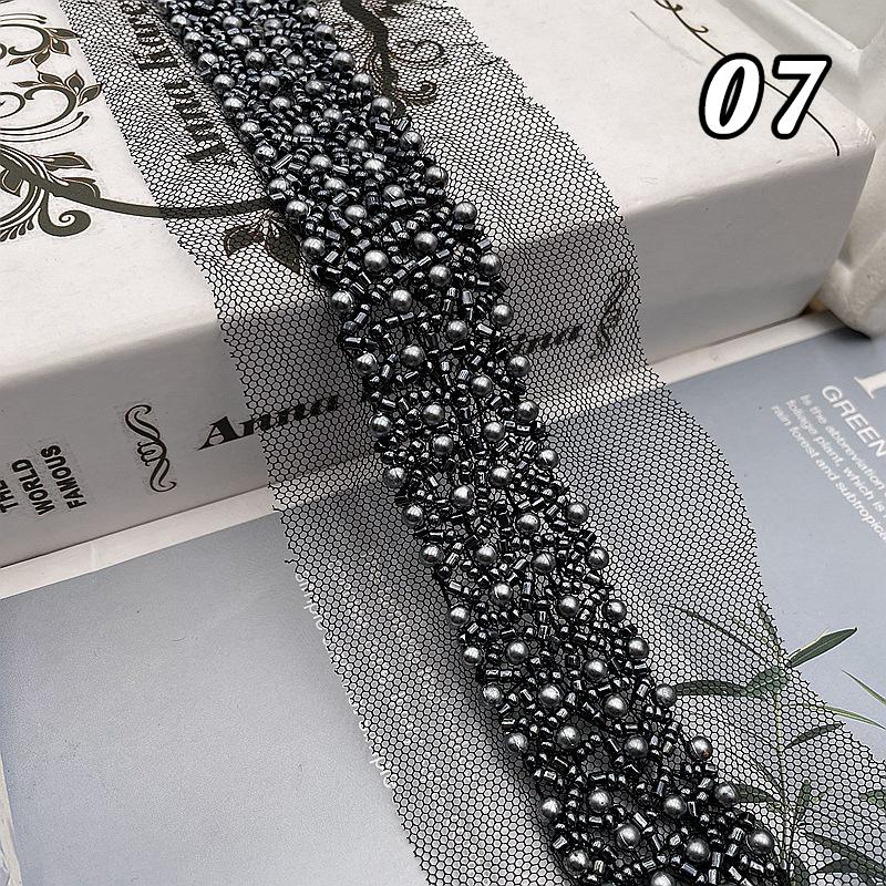 Кружевная лента с бисером Кружевная ткань Отделка бахромой из бисера Вышитая отделка воротника Африканская кружевная ткань Шитье DIY поделки